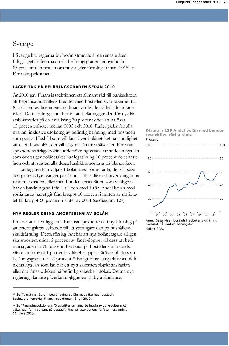 LÄGRE TAK PÅ BELÅNINGSGRADEN SEDAN 2010 År 2010 gav Finansinspektionen ett allmänt råd till banksektorn att begränsa hushållens krediter med bostaden som säkerhet till 85 procent av bostadens