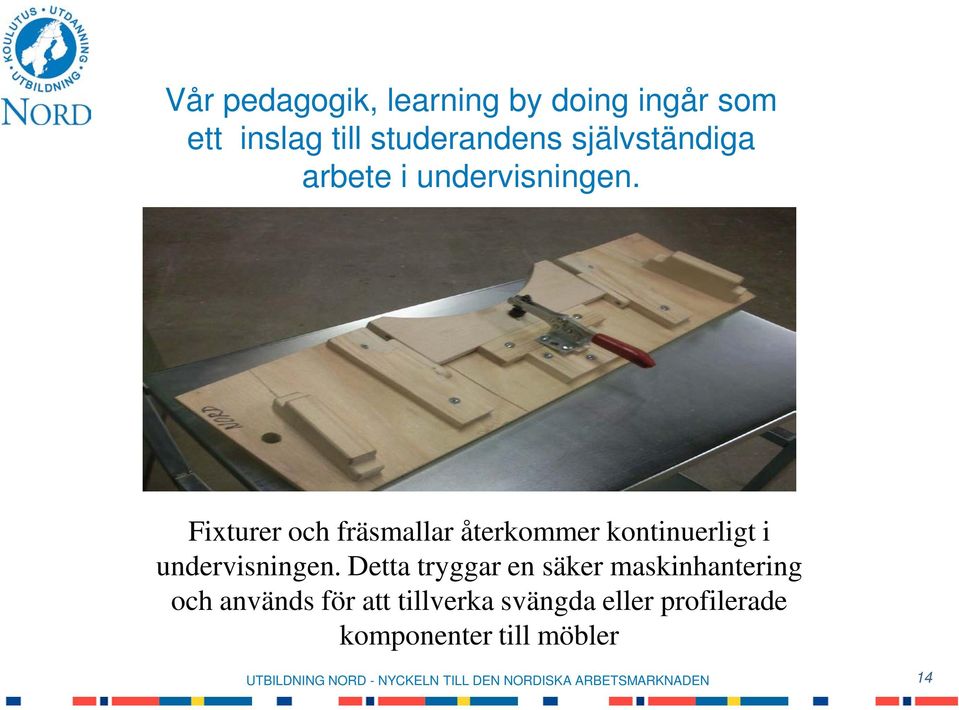 Fixturer och fräsmallar återkommer kontinuerligt i undervisningen.