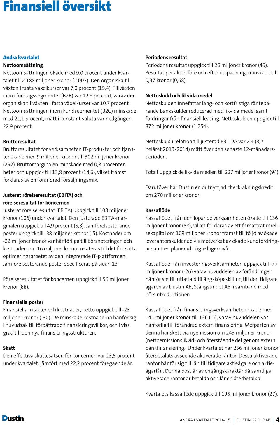 Nettoomsättningen inom kundsegmentet (B2C) minskade med 21,1 procent, mätt i konstant valuta var nedgången 22,9 procent.