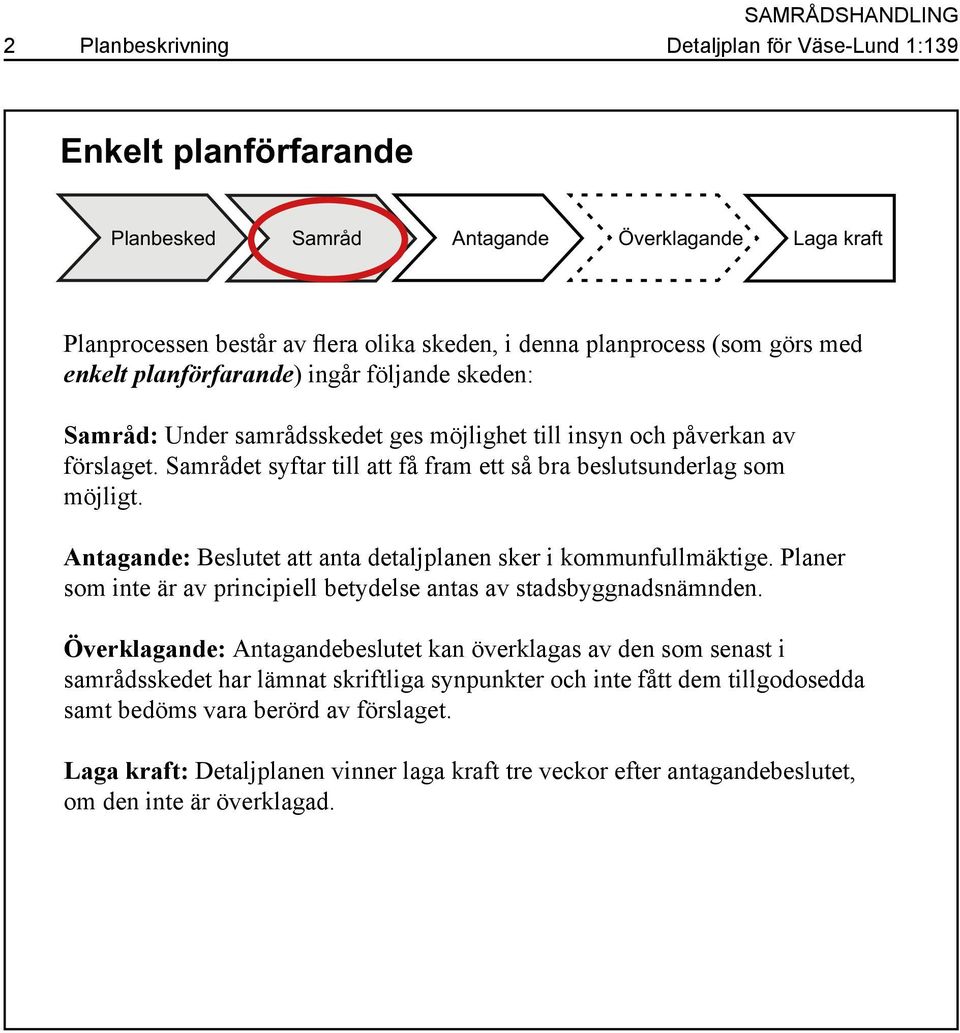 Samrådet syftar till att få fram ett så bra beslutsunderlag som möjligt. Antagande: Beslutet att anta detaljplanen sker i kommunfullmäktige.