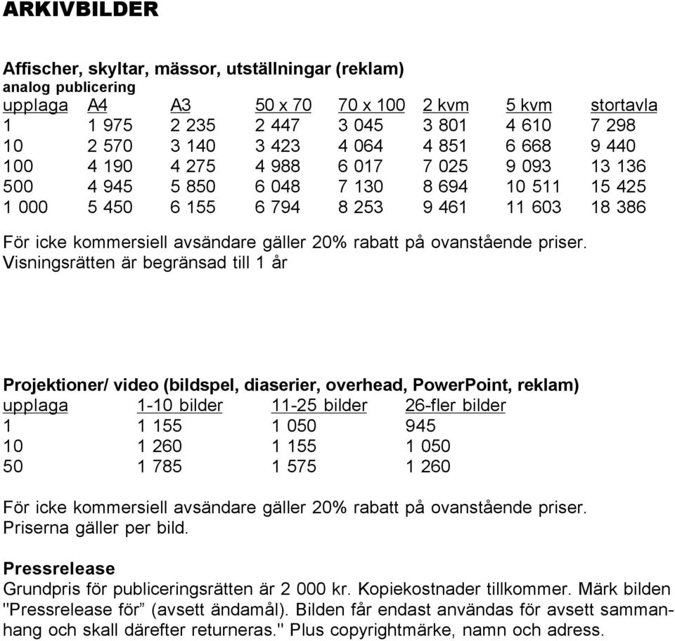 på ovanstående priser.