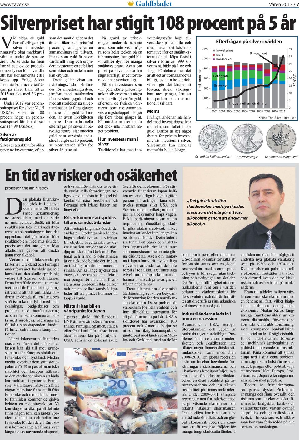 Enligt Silver Institute kommer efterfrågan på silver fram till år 2015 att öka med 36 procent.