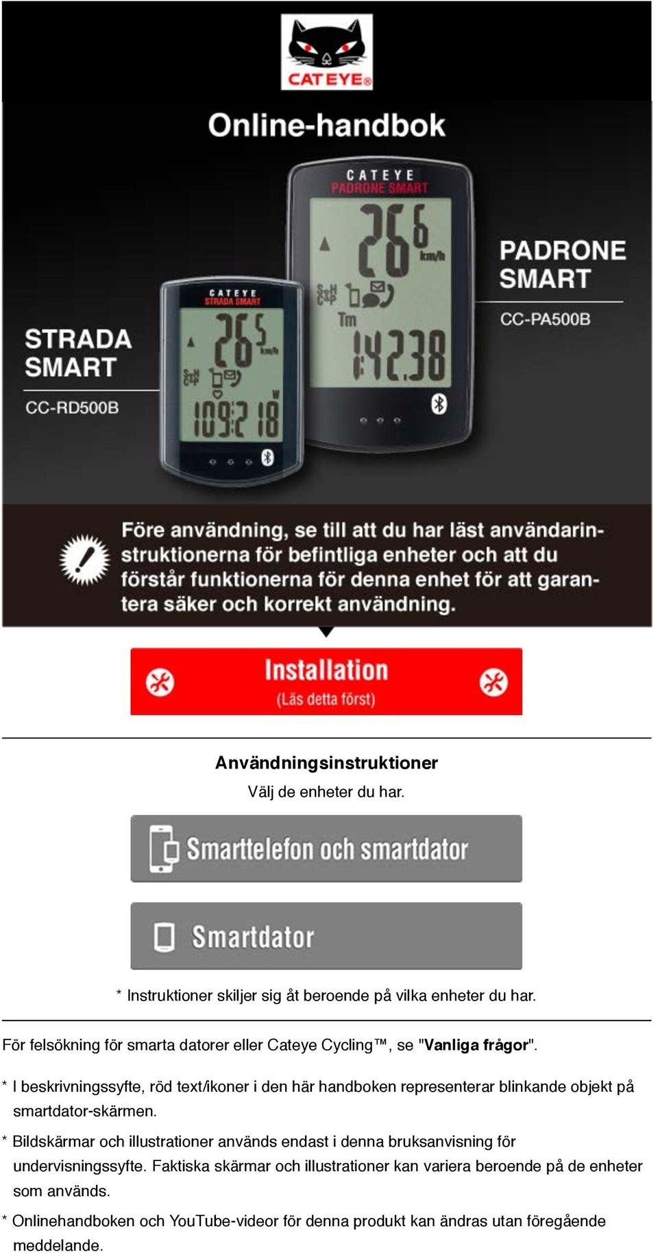 * I beskrivningssyfte, röd text/ikoner i den här handboken representerar blinkande objekt på smartdator-skärmen.