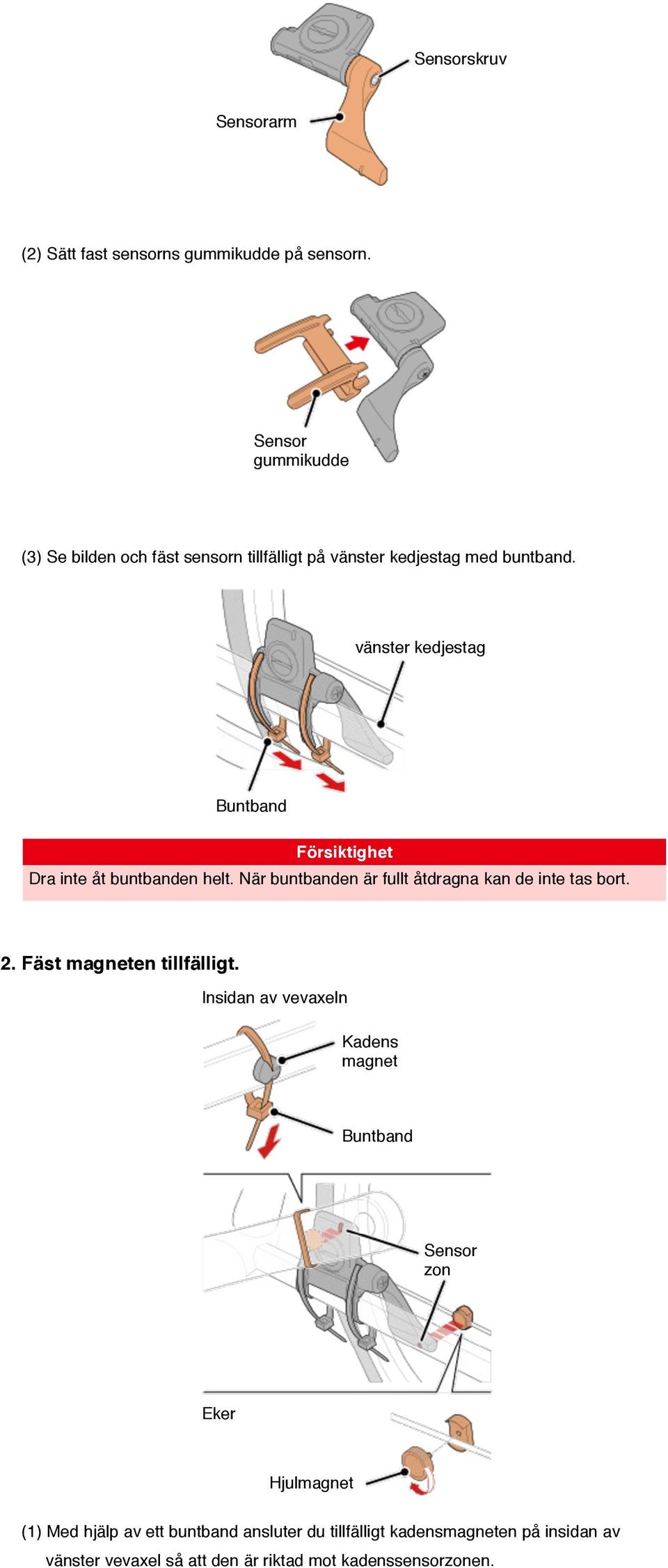 vänster kedjestag Buntband Försiktighet Dra inte åt buntbanden helt. När buntbanden är fullt åtdragna kan de inte tas bort. 2.