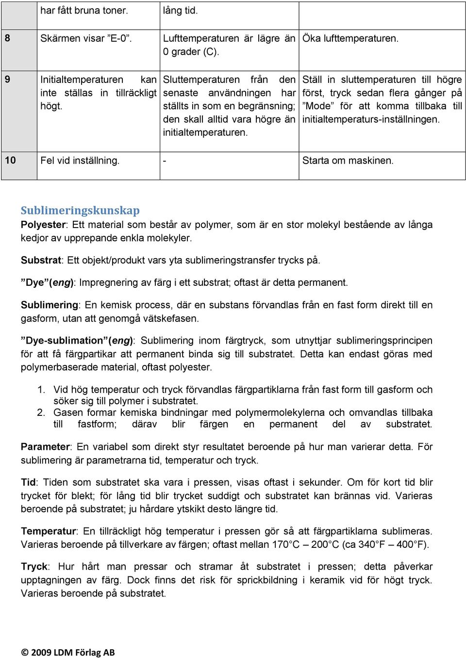 Ställ in sluttemperaturen till högre först, tryck sedan flera gånger på Mode för att komma tillbaka till initialtemperaturs-inställningen. 10 Fel vid inställning. - Starta om maskinen.