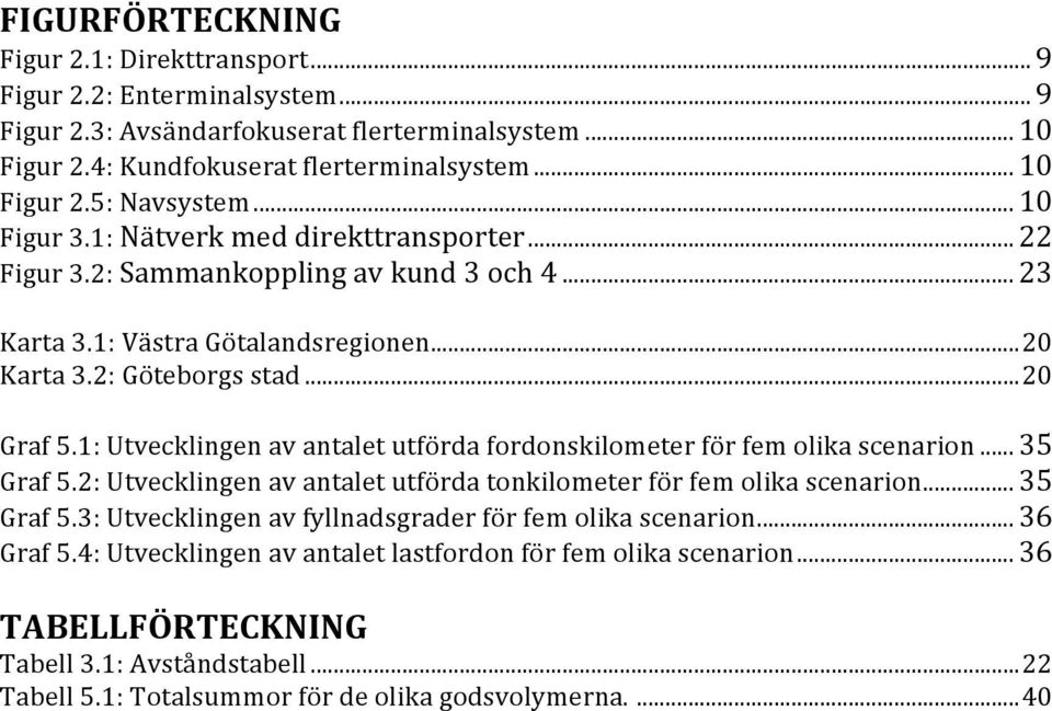 1:Utvecklingenavantaletutfördafordonskilometerförfemolikascenarion... 35 Graf5.2:Utvecklingenavantaletutfördatonkilometerförfemolikascenarion... 35 Graf5.3:Utvecklingenavfyllnadsgraderförfemolikascenarion.