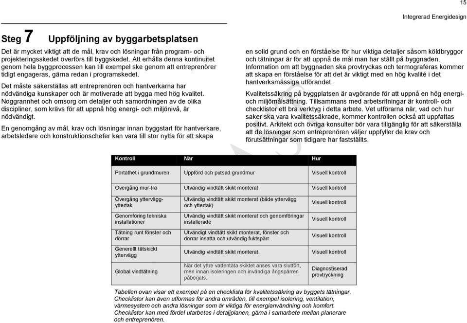 Det måste säkerställas att entreprenören och hantverkarna har nödvändiga kunskaper och är motiverade att bygga med hög kvalitet.