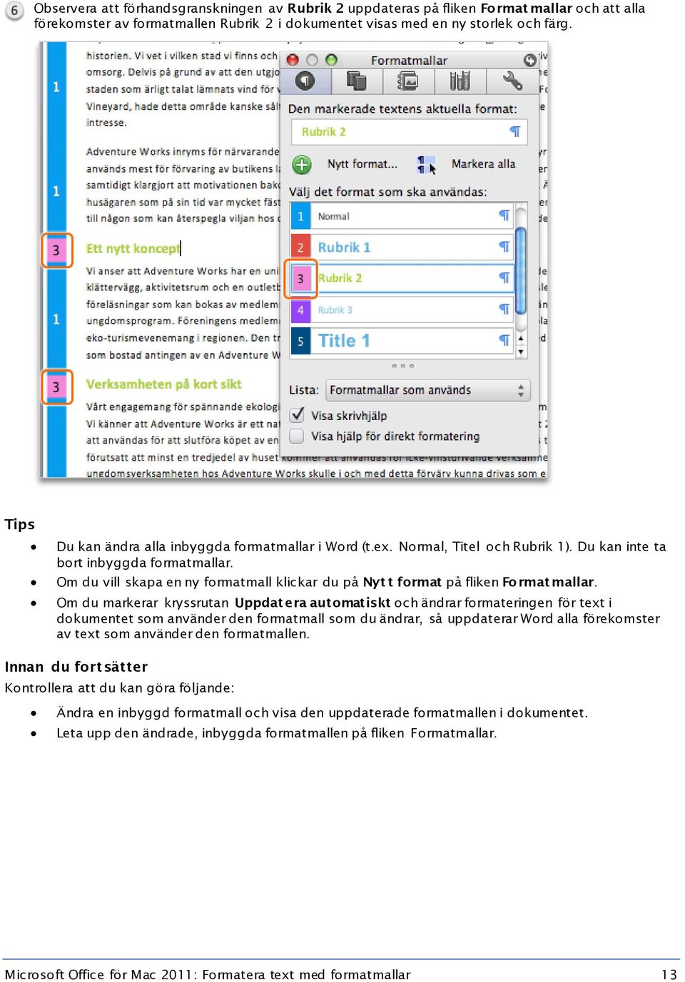 Om du vill skapa en ny formatmall klickar du på Nyt t format på fliken Format mallar.