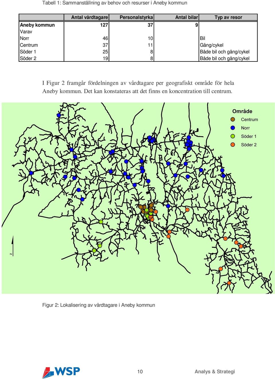 Både bil och gång/cykel I Figur 2 framgår fördelningen av vårdtagare per geografiskt område för hela Aneby kommun.