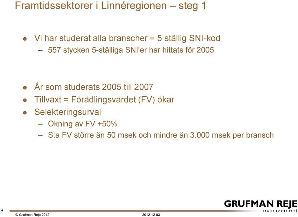 studerats 2005 till 2007 Tillväxt = Förädlingsvärdet (FV) ökar