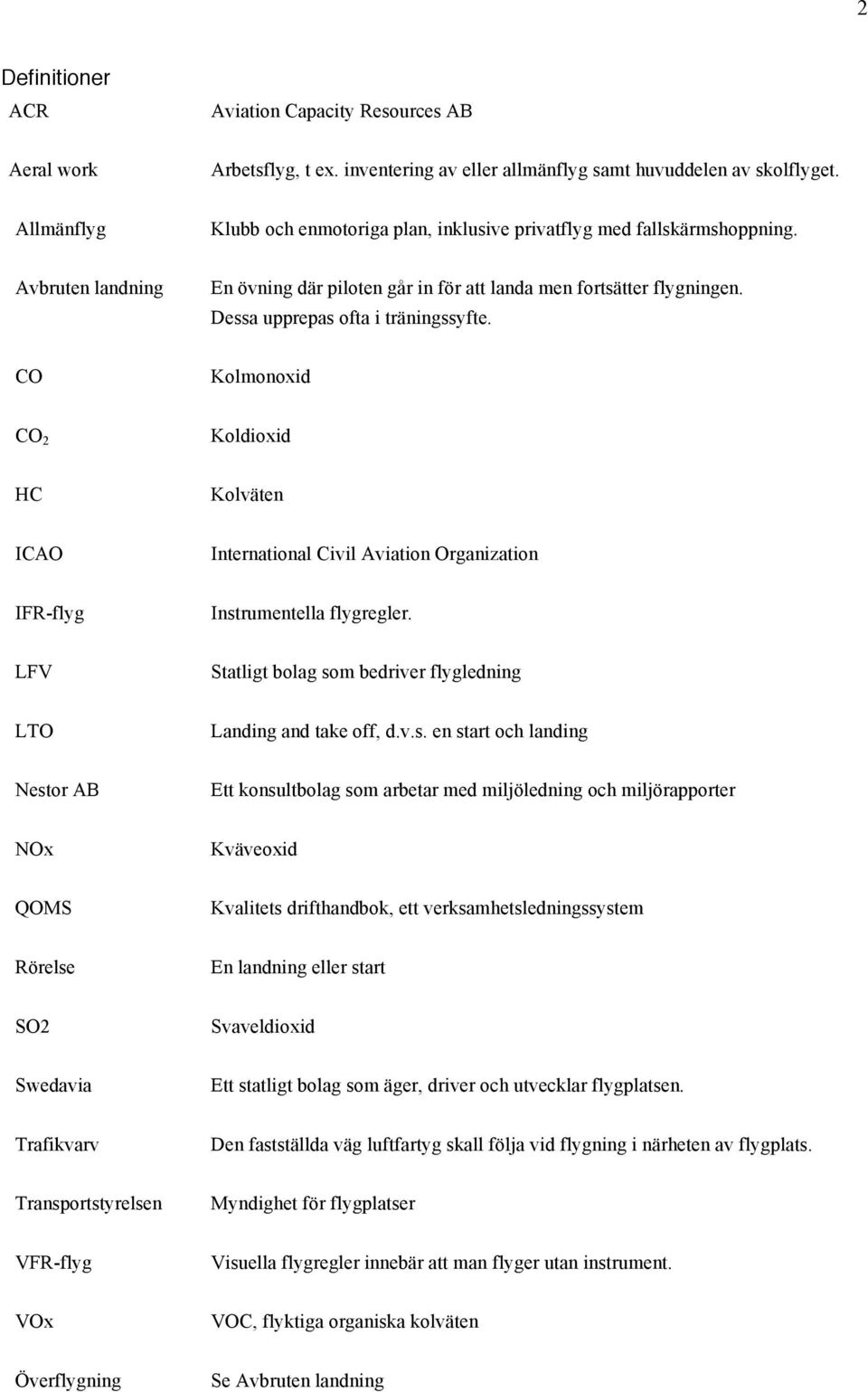 Dessa upprepas ofta i träningssyfte. CO Kolmonoxid CO 2 Koldioxid HC Kolväten ICAO International Civil Aviation Organization IFR-flyg Instrumentella flygregler.