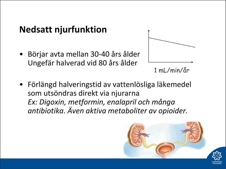 läkemedel som utsöndras direkt via njurarna Ex: Digoxin,