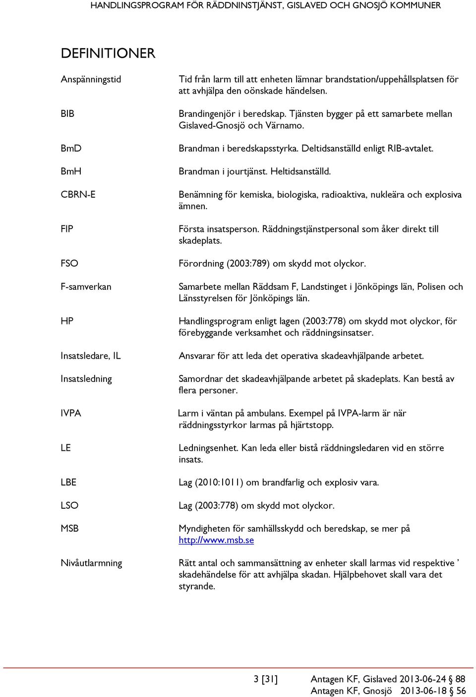 Brandman i jourtjänst. Heltidsanställd. Benämning för kemiska, biologiska, radioaktiva, nukleära och explosiva ämnen. Första insatsperson. Räddningstjänstpersonal som åker direkt till skadeplats.