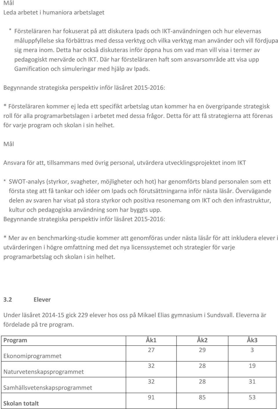 Där har försteläraren haft som ansvarsområde att visa upp Gamification och simuleringar med hjälp av Ipads.