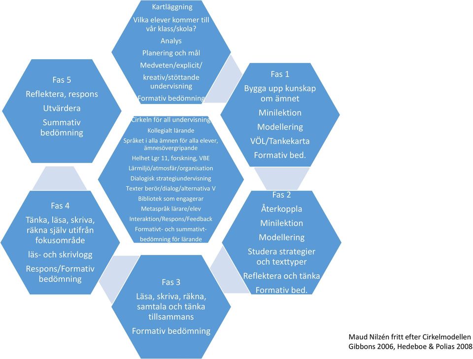 Analys Planering och mål Medveten/explicit/ kreativ/stöttande undervisning Formativ bedömning Cirkeln för all undervisning Kollegialt lärande Språket i alla ämnen för alla elever, ämnesövergripande