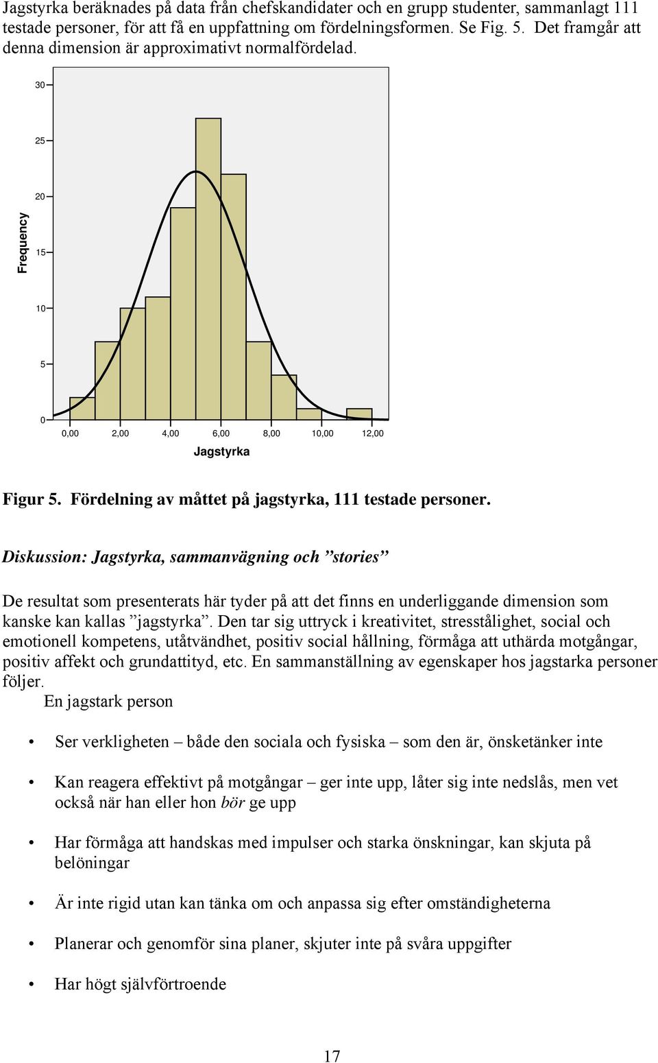 Fördelning av måttet på jagstyrka, 111 testade personer.