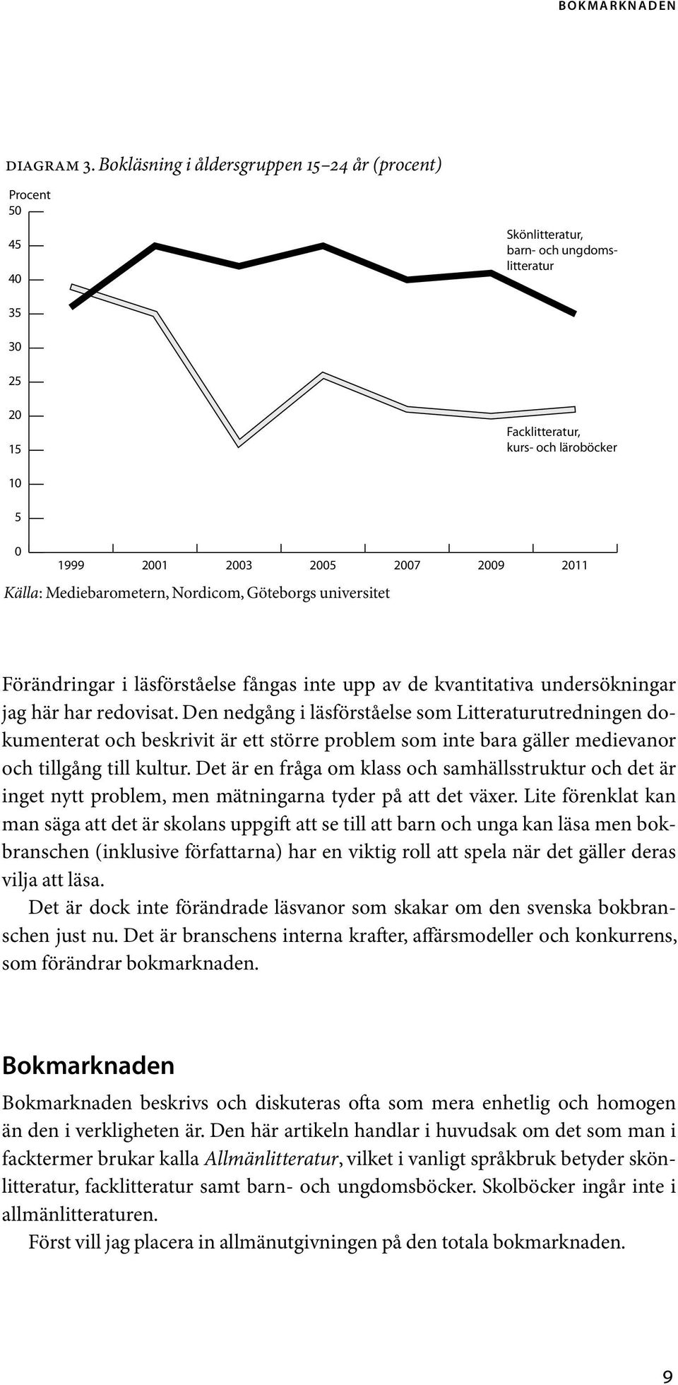 Mediebarometern, Nordicom, Göteborgs universitet 2009 2011 Förändringar i läsförståelse fångas inte upp av de kvantitativa undersökningar jag här har redovisat.