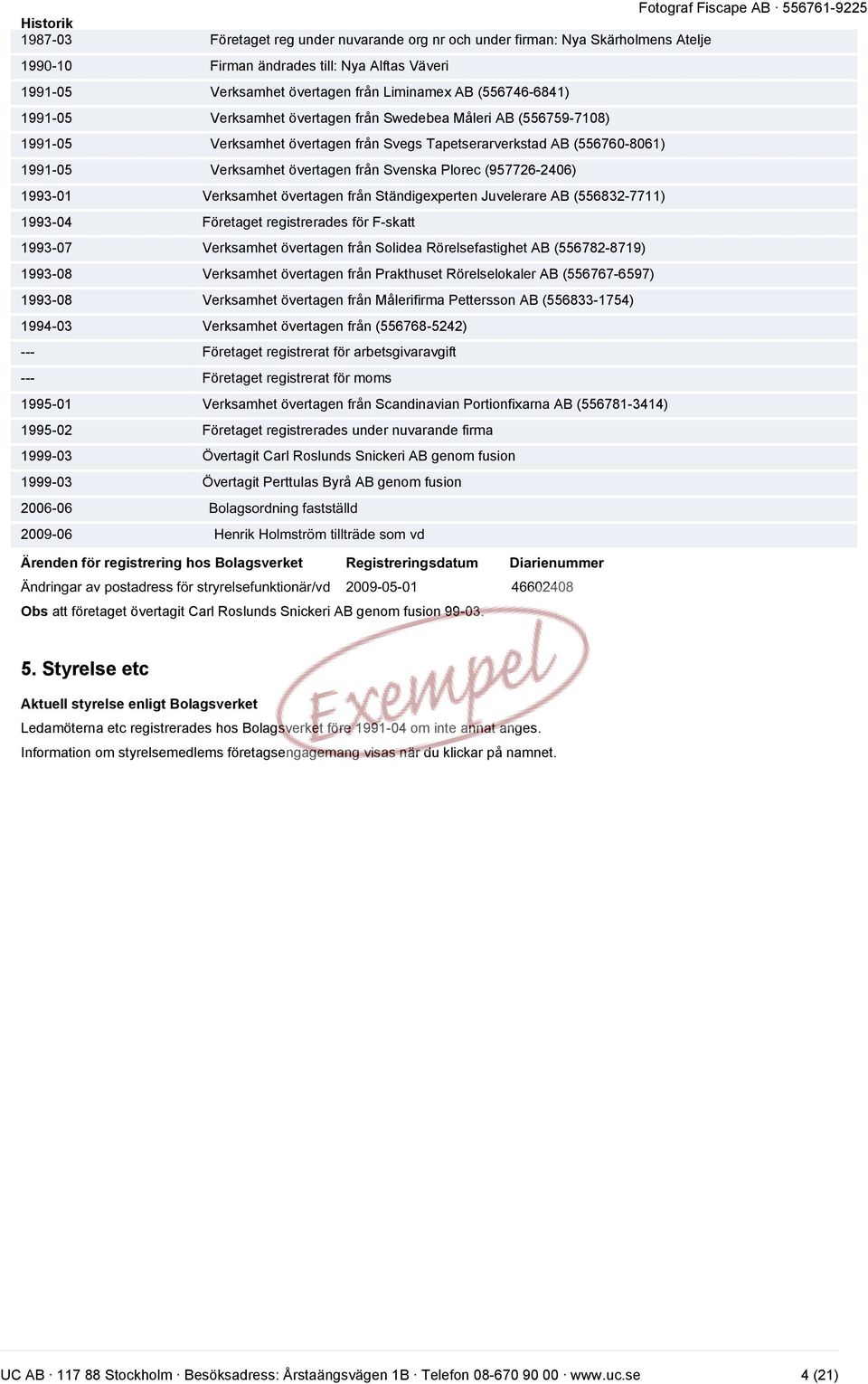 Plorec (957726-2406) 1993-01 Verksamhet övertagen från Ständigexperten Juvelerare AB (556832-7711) 1993-04 Företaget registrerades för F-skatt 1993-07 Verksamhet övertagen från Solidea