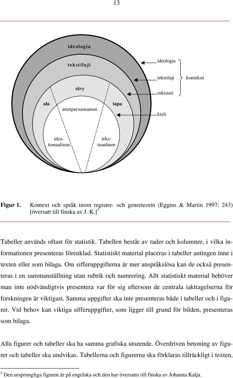 Tabellen består av rader och kolumner, i vilka informationen presenteras förenklad. Statistiskt material placeras i tabeller antingen inne i texten eller som bilaga.