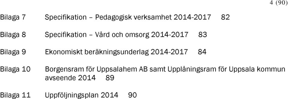 beräkningsunderlag 2014-2017 84 Bilaga 10 Borgensram för Uppsalahem AB