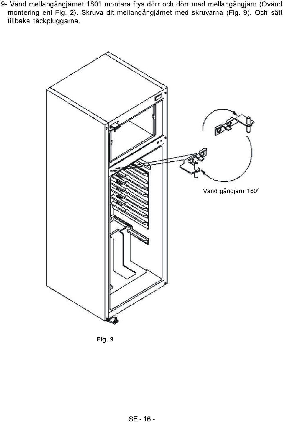 Skruva dit mellangångjärnet med skruvarna (Fig. 9).