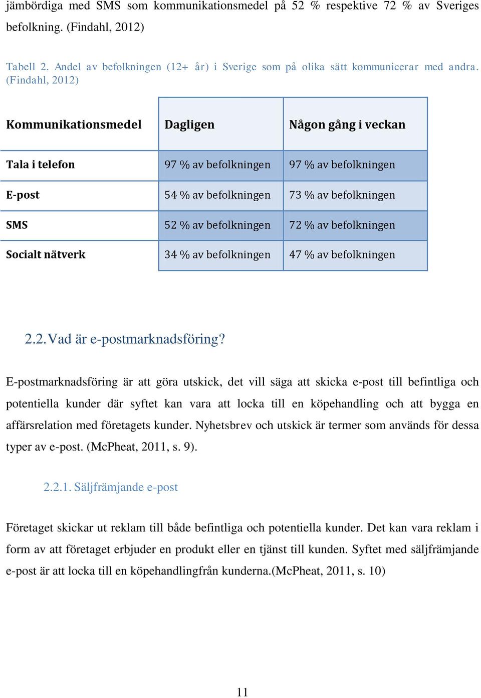 % av befolkningen Socialt nätverk 34 % av befolkningen 47 % av befolkningen 2.2. Vad är e-postmarknadsföring?