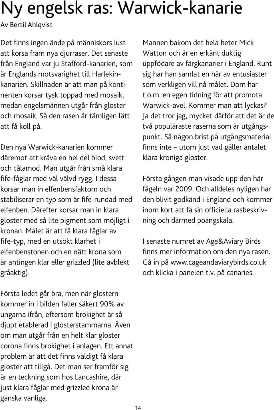 Skillnaden är att man på kontinenten korsar tysk toppad med mosaik, medan engelsmännen utgår från gloster och mosaik. Så den rasen är tämligen lätt att få koll på.