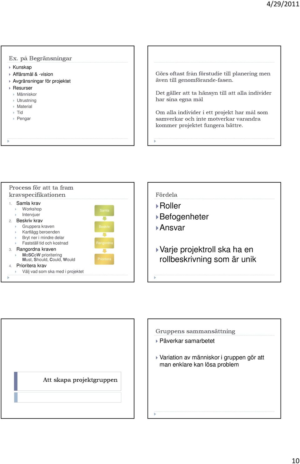 Det gäller att ta hänsyn till att alla individer har sina egna mål Om alla individer i ett projekt har mål som samverkar och inte motverkar varandra kommer projektet fungera bättre.