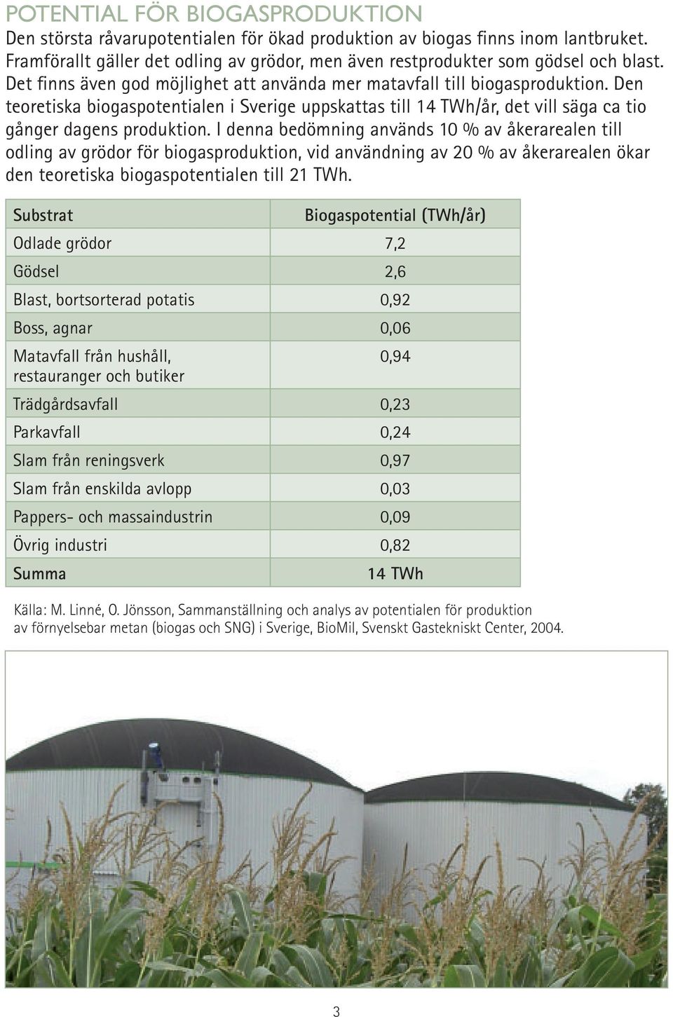 I denna bedömning används 10 % av åkerarealen till odling av grödor för biogasproduktion, vid användning av 20 % av åkerarealen ökar den teoretiska biogaspotentialen till 21 TWh.