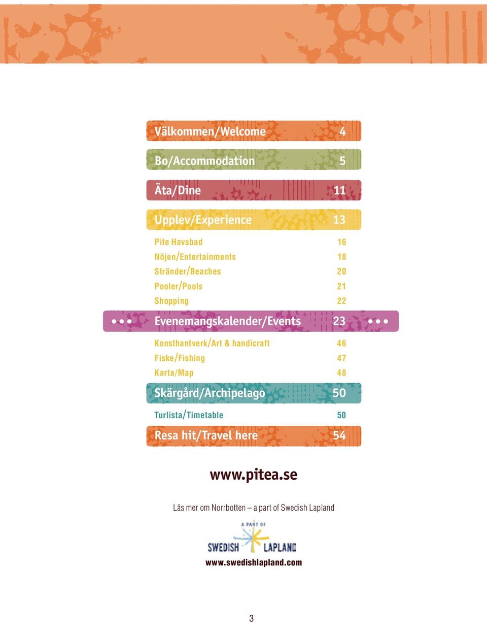 Konsthantverk/Art & handicraft 46 Fiske/Fishing 47 Karta/Map 48 Skärgård/Archipelago 50