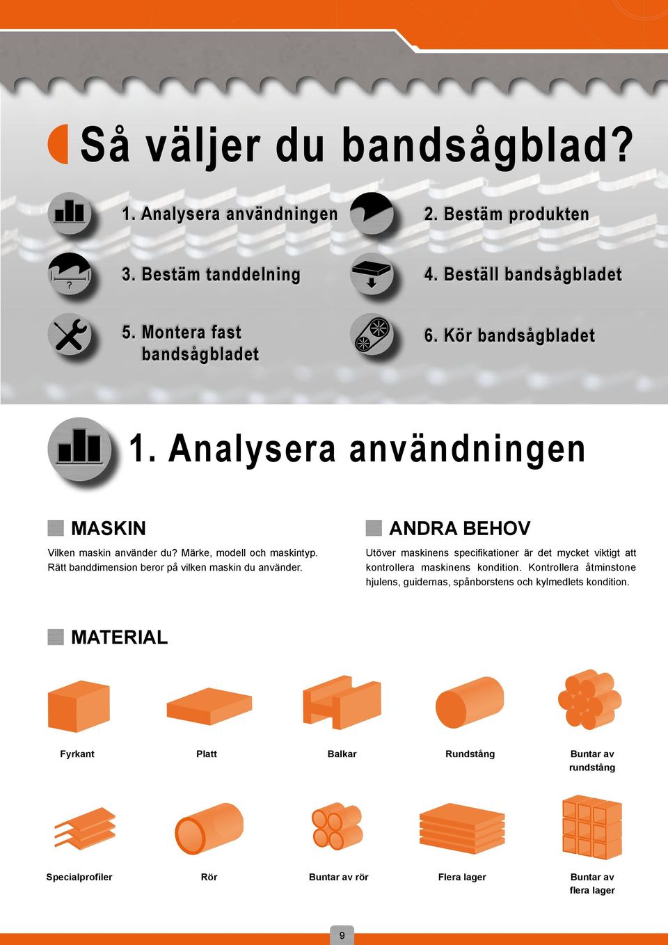 Rätt banddimension beror på vilken maskin du använder. ANDRA BEHOV Utöver maskinens specifikationer är det mycket viktit att kontrollera maskinens kondition.