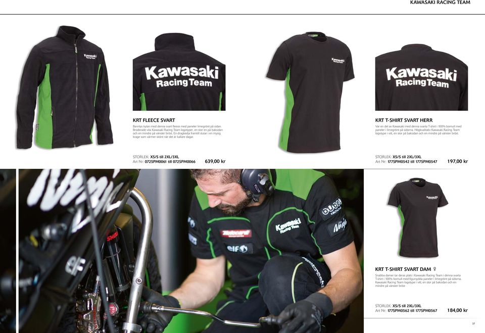 KRT T-SHIRT SVART HERR Var en del av Kawasaki med denna svarta T-shirt i 100% bomull med paneler i limegrönt på sidorna.