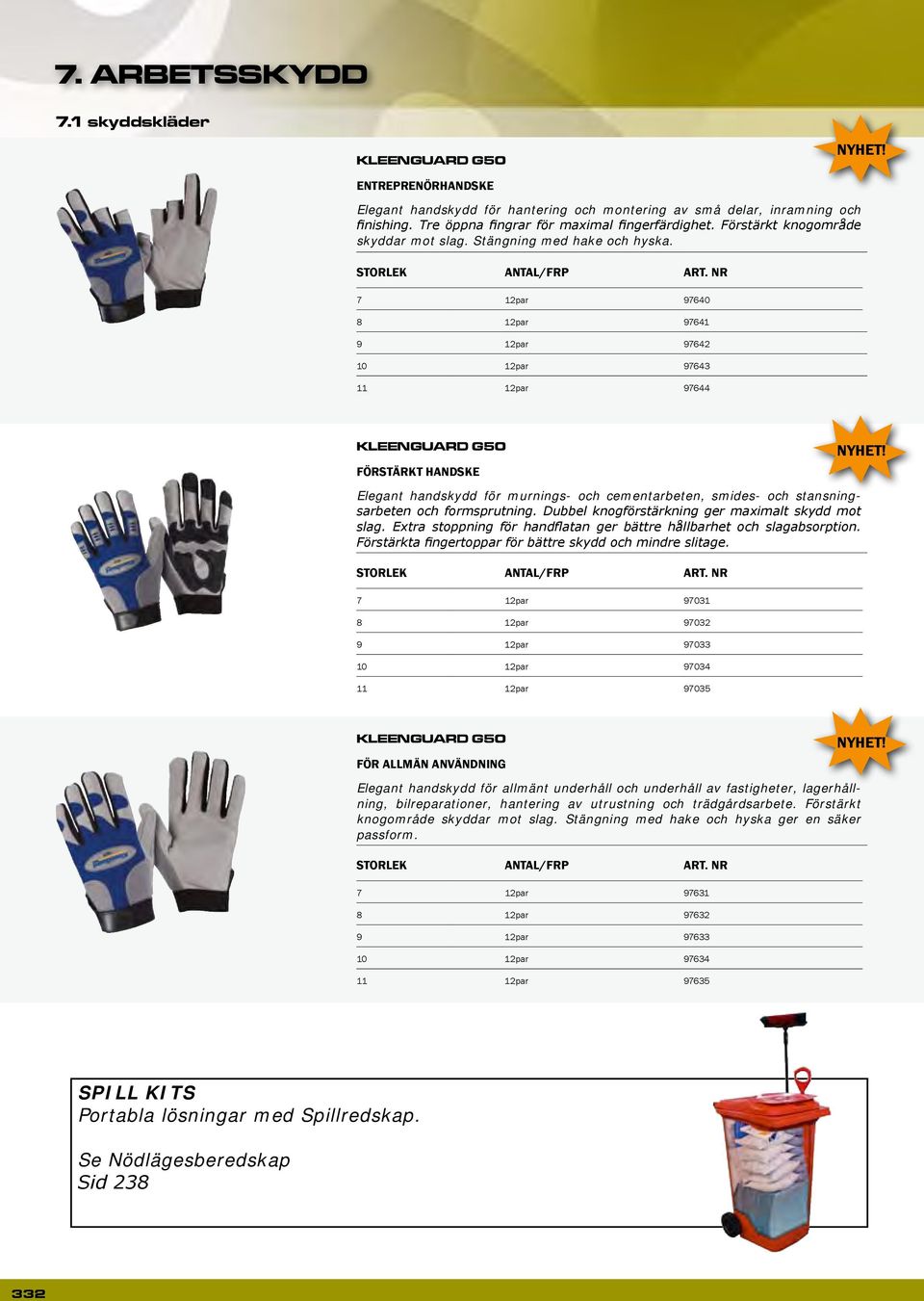 NR 7 12par 97640 8 12par 97641 9 12par 97642 10 12par 97643 11 12par 97644 KLEENGUARD G50 FÖRSTÄRKT HANDSKE Elegant handskydd för murnings- och cementarbeten, smides- och stansningsarbeten och