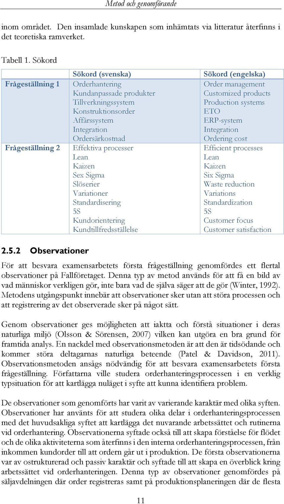Lean Kaizen Sex Sigma Slöserier Variationer Standardisering 5S Kundorientering Kundtillfredsställelse Sökord (engelska) Order management Customized products Production systems ETO ERP-system