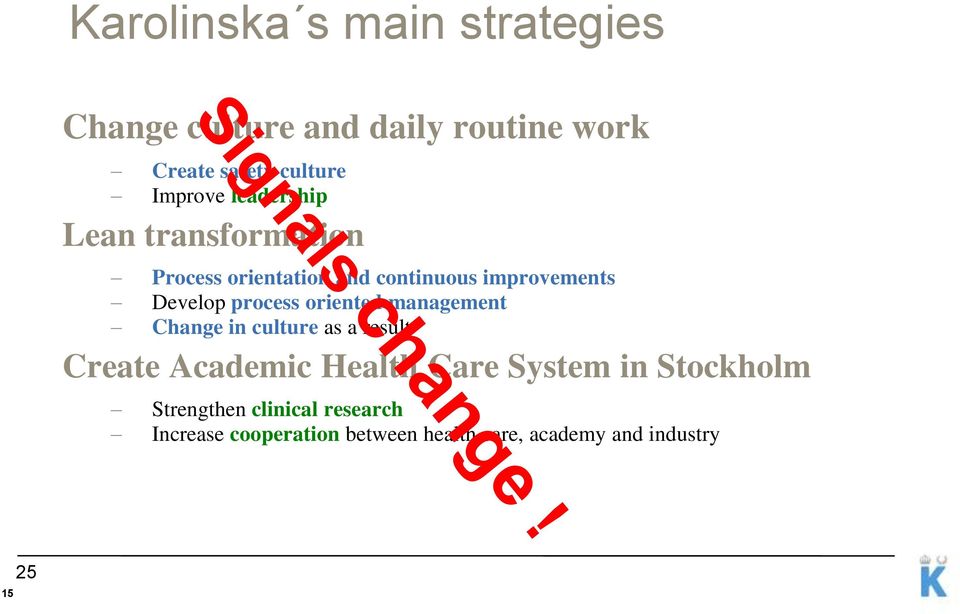 oriented management Change in culture as a result Create Academic Health Care System in