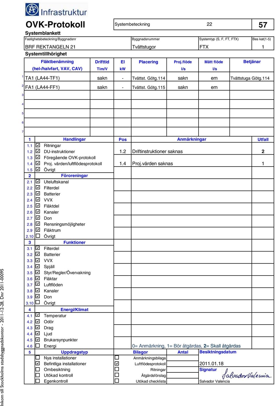 Inkom till Stockholms stadsbyggnadskontor - 0--8, Dnr 0-0009 Handlingar....... Driftinstruktioner saknas Proj.