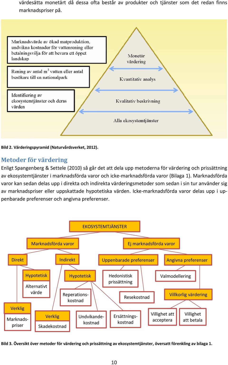 (Bilaga 1). Marknadsförda varor kan sedan delas upp i direkta och indirekta värderingsmetoder som sedan i sin tur använder sig av marknadspriser eller uppskattade hypotetiska värden.