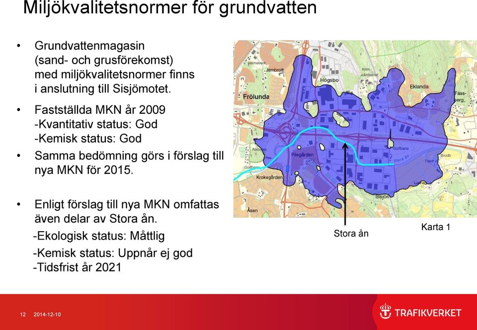 Fastställda MKN år 2009 -Kvantitativ status: God -Kemisk status: God Samma bedömning görs i förslag till nya