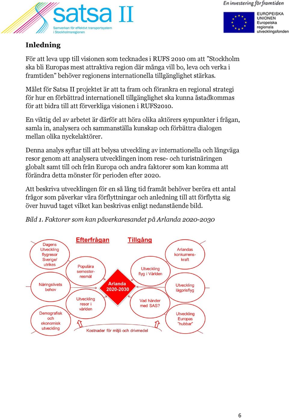 Målet för Satsa II projektet är att ta fram och förankra en regional strategi för hur en förbättrad internationell tillgänglighet ska kunna åstadkommas för att bidra till att förverkliga visionen i