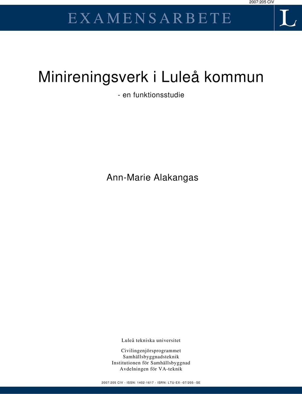 Civilingenjörsprogrammet Samhällsbyggnadsteknik Institutionen för