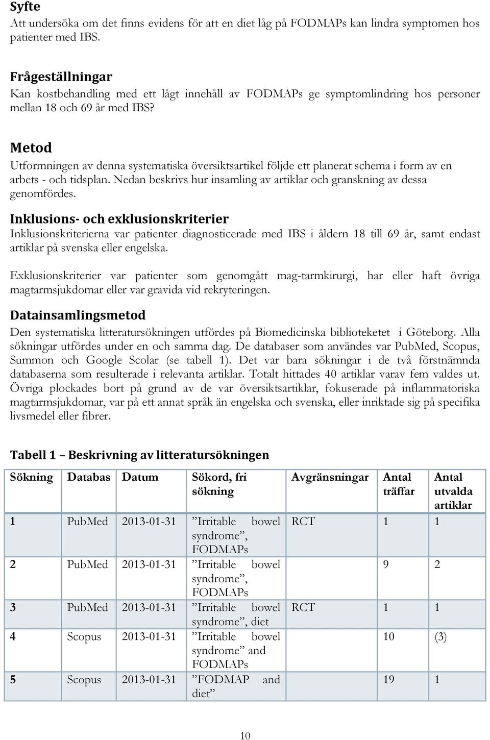 Metod Utformningen av denna systematiska översiktsartikel följde ett planerat schema i form av en arbets - och tidsplan. Nedan beskrivs hur insamling av artiklar och granskning av dessa genomfördes.