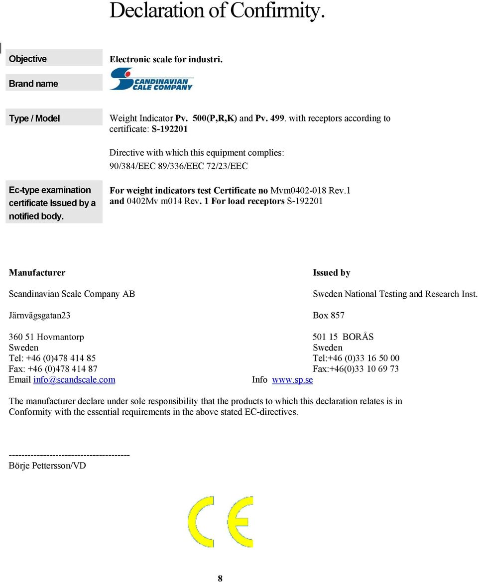 For weight indicators test Certificate no Mvm0402-018 Rev.1 and 0402Mv m014 Rev.