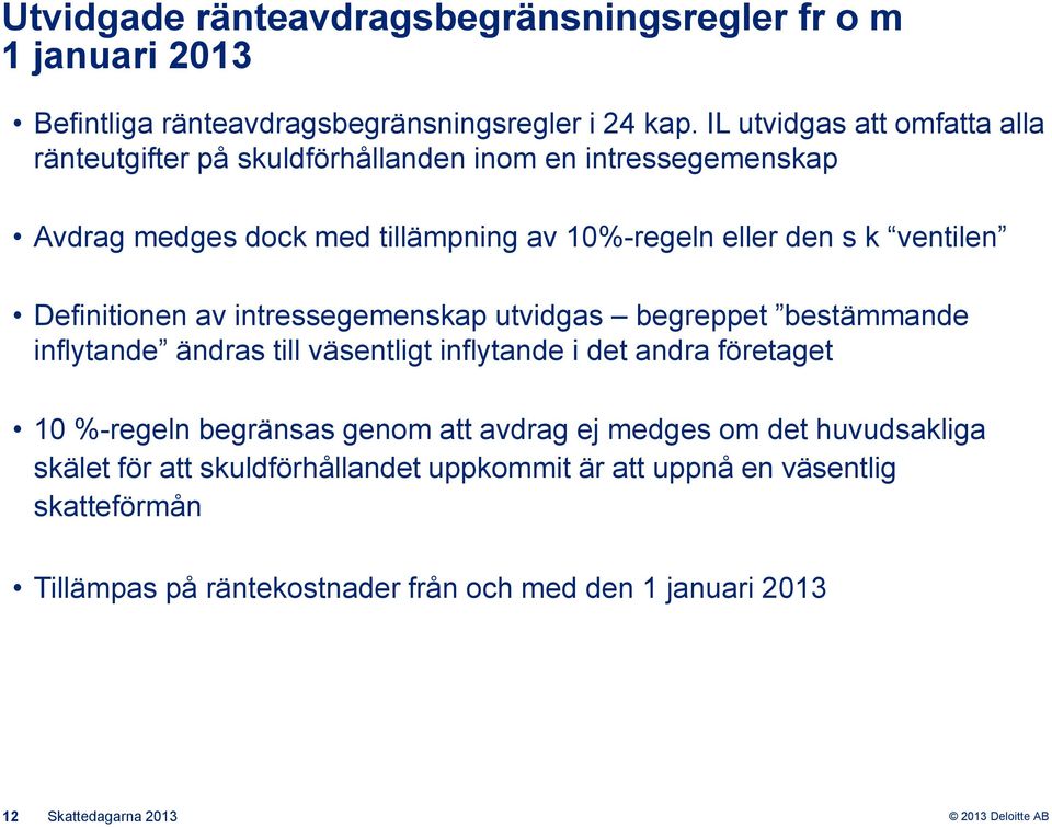 ventilen Definitionen av intressegemenskap utvidgas begreppet bestämmande inflytande ändras till väsentligt inflytande i det andra företaget 10 %-regeln