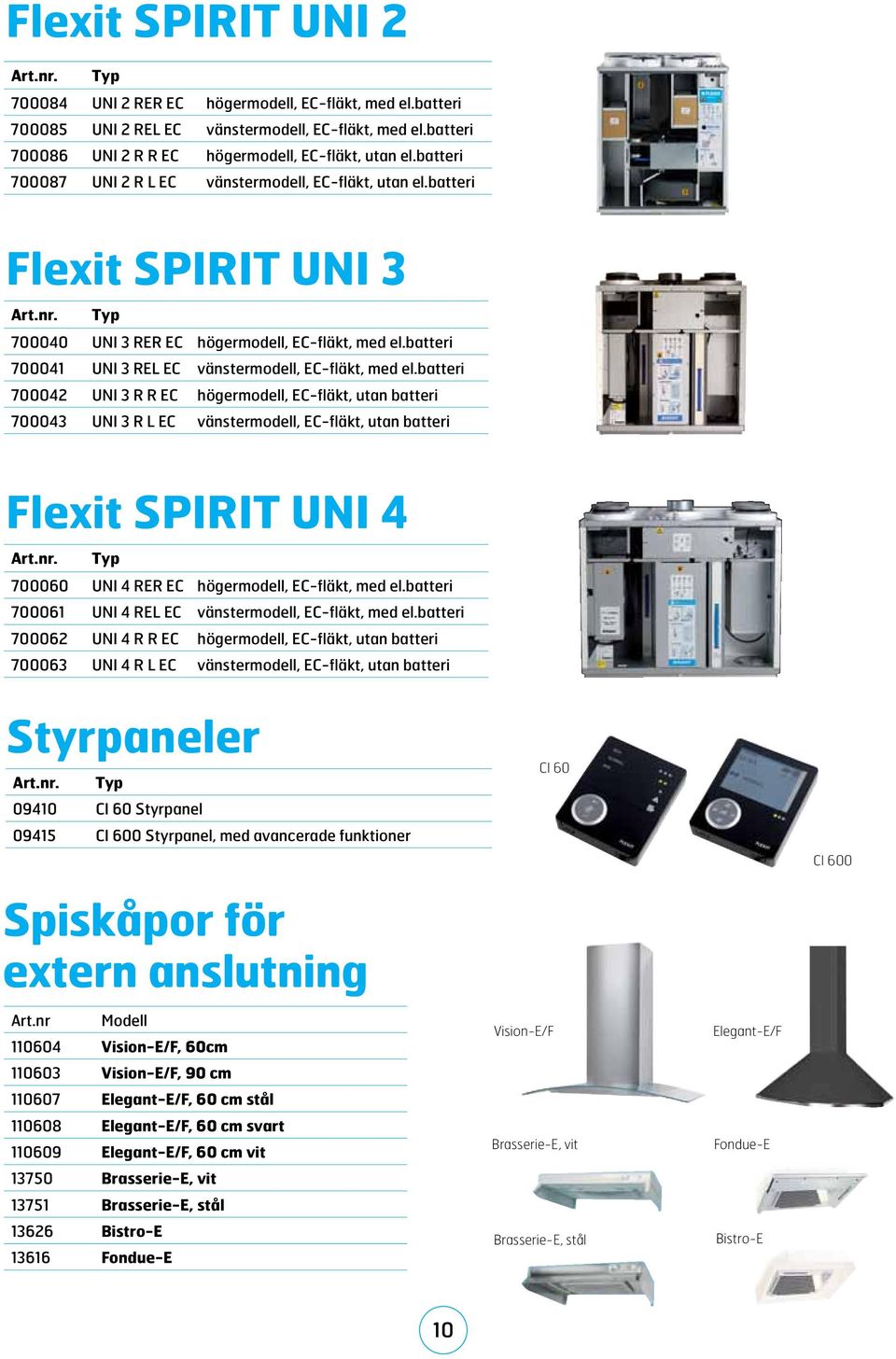 batteri 741 UNI 3 REL EC vänstermodell, EC-fläkt, med el.batteri 742 UNI 3 R R EC högermodell, EC-fläkt, utan batteri 743 UNI 3 R L EC vänstermodell, EC-fläkt, utan batteri Flexit SPIRIT UNI 4 Art.nr.