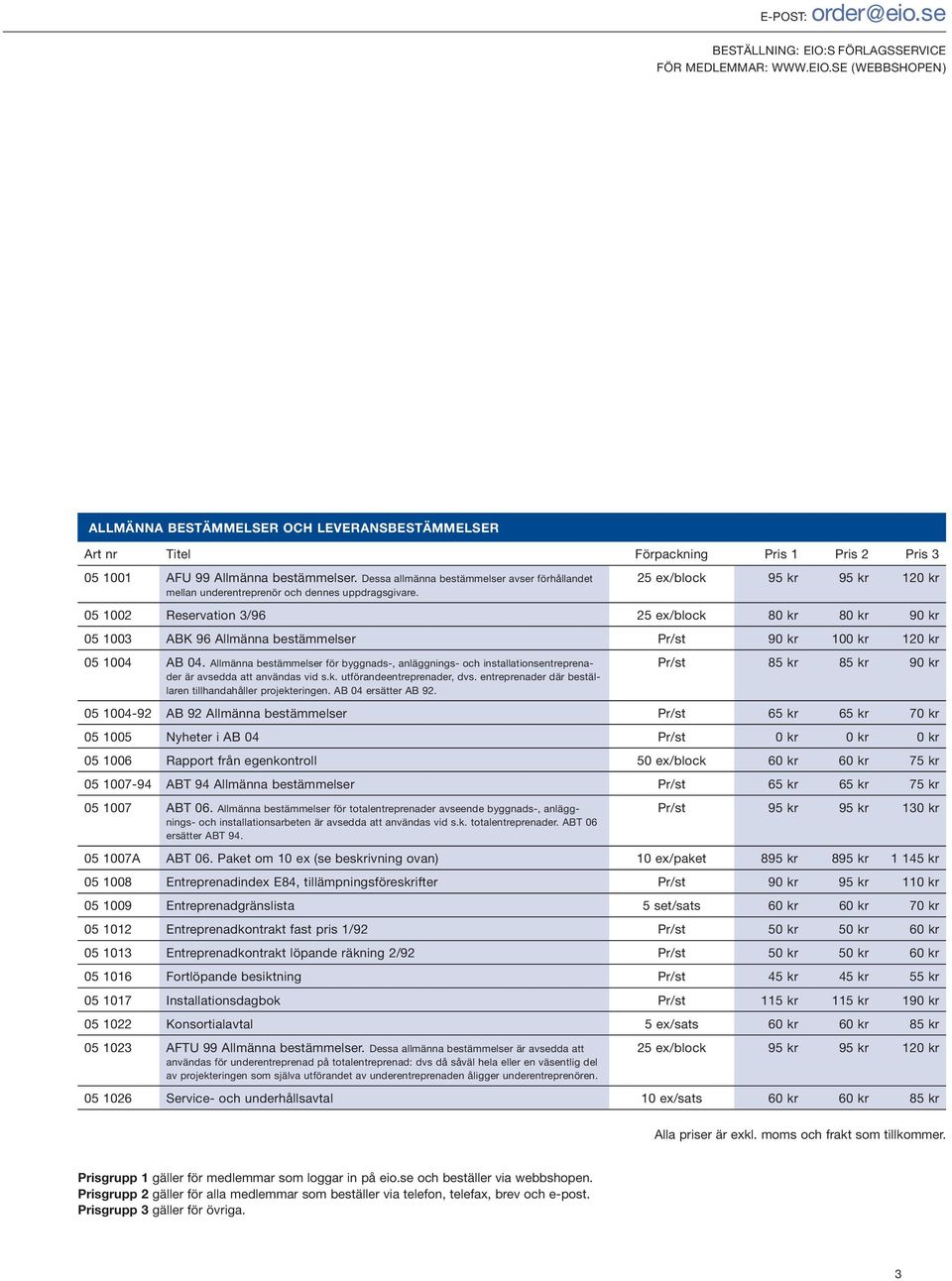 25 ex/block 95 kr 95 kr 120 kr 05 1002 Reservation 3/96 25 ex/block 80 kr 80 kr 90 kr 05 1003 ABK 96 Allmänna bestämmelser Pr/st 90 kr 100 kr 120 kr 05 1004 AB 04.