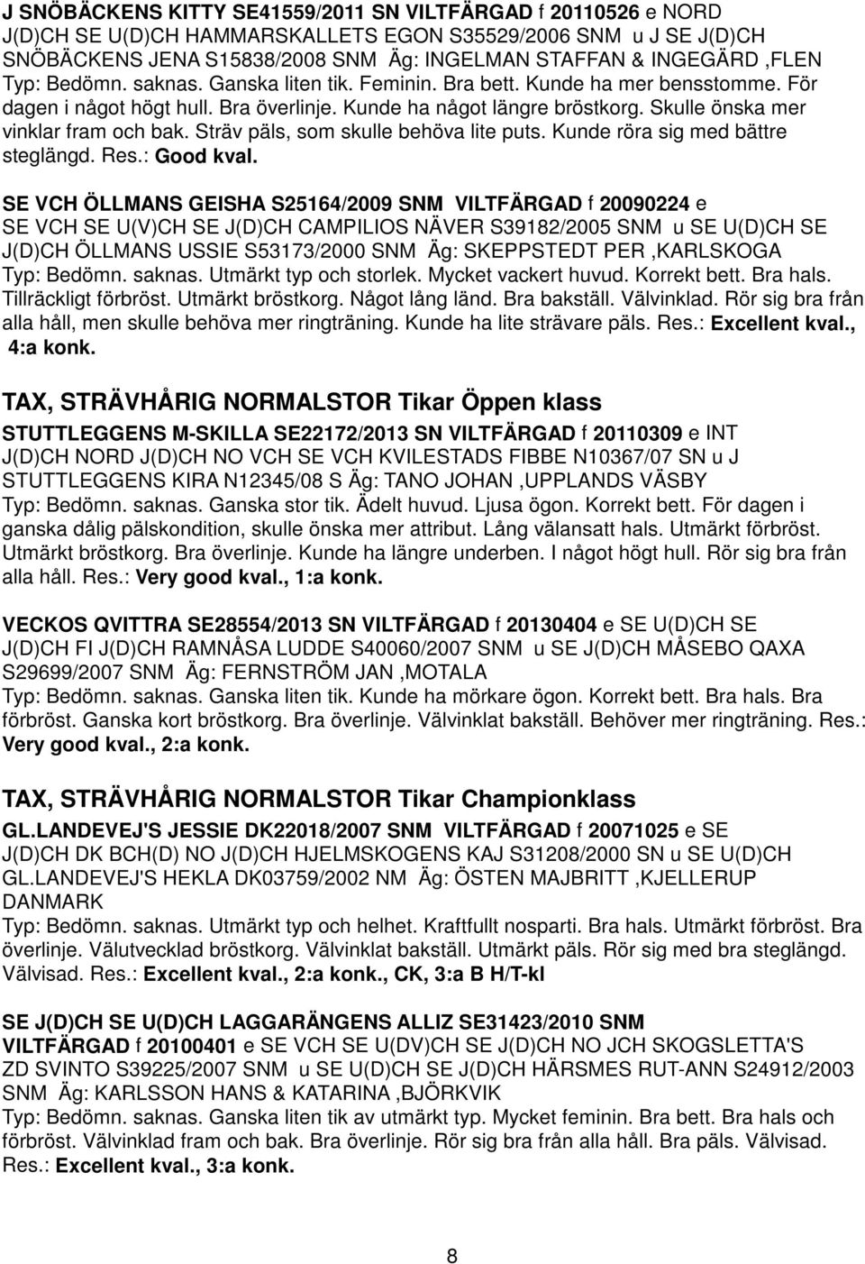 Sträv päls, som skulle behöva lite puts. Kunde röra sig med bättre steglängd. Res.: Good kval.