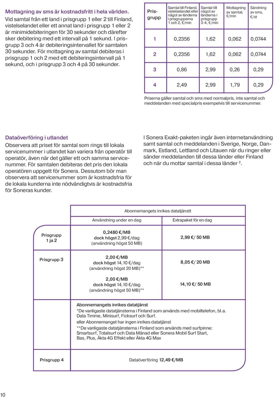 intervall på 1 sekund. I prisgrupp 3 och 4 är debiteringsintervallet för samtalen 30 sekunder.