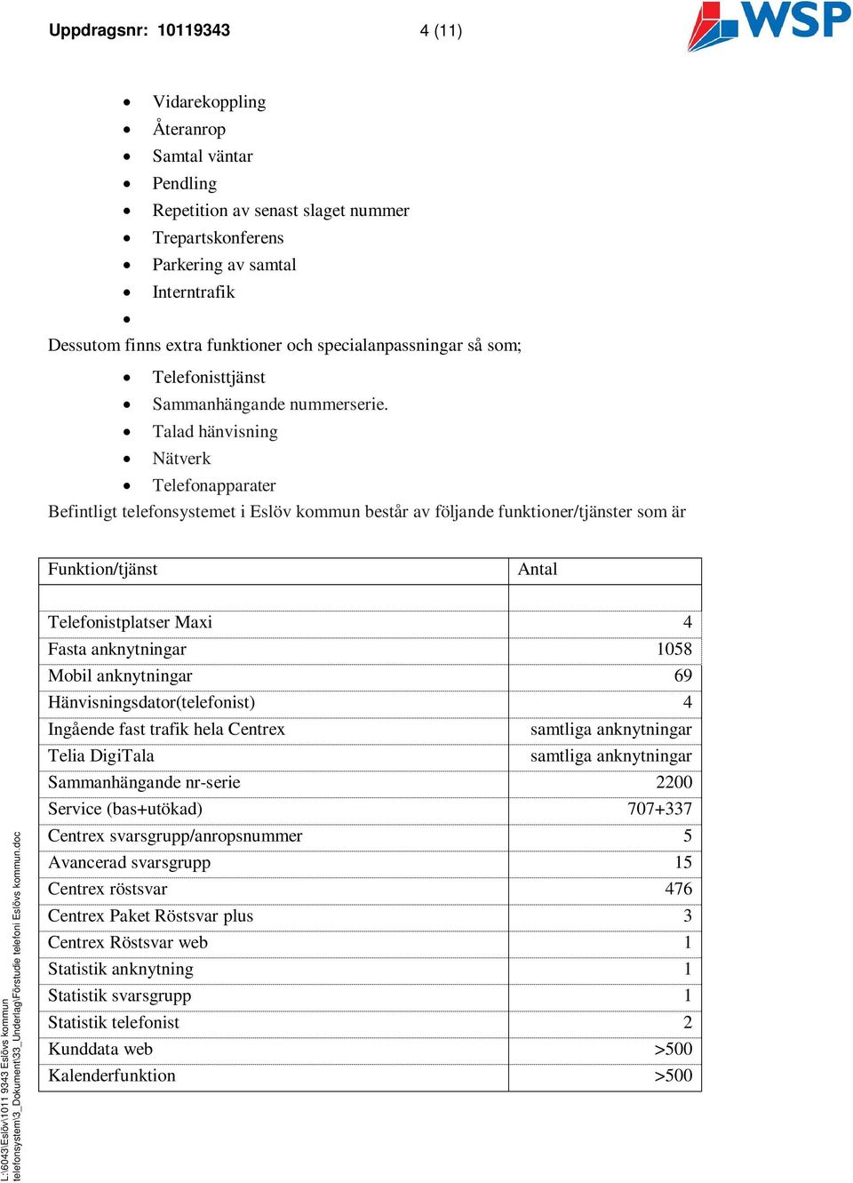 Talad hänvisning Nätverk Telefonapparater Befintligt telefonsystemet i Eslöv kommun består av följande funktioner/tjänster som är Funktion/tjänst Antal Telefonistplatser Maxi 4 Fasta ar 1058 Mobil ar