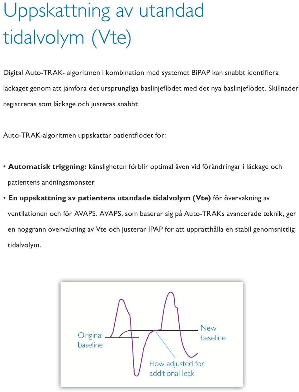 Auto-TRAK-algoritmen uppskattar patientflödet för: Automatisk triggning: känsligheten förblir optimal även vid förändringar i läckage och patientens andningsmönster En