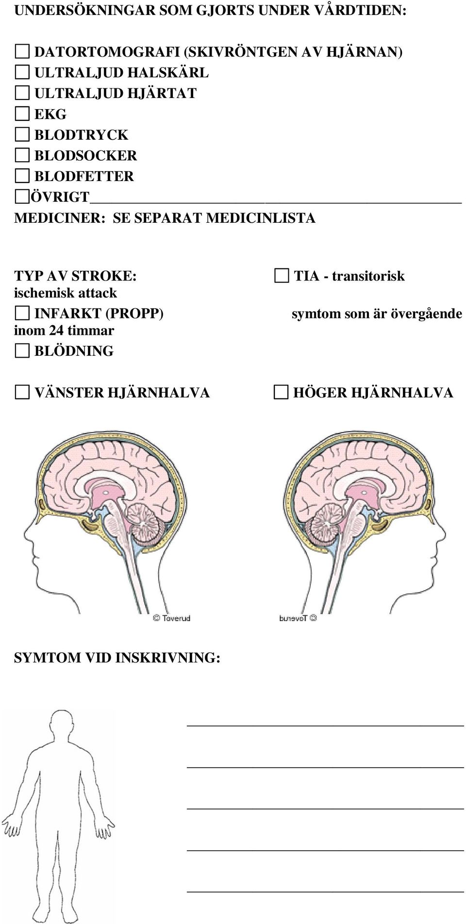 MEDICINLISTA TYP AV STROKE: ischemisk attack INFARKT (PROPP) inom 24 timmar BLÖDNING VÄNSTER